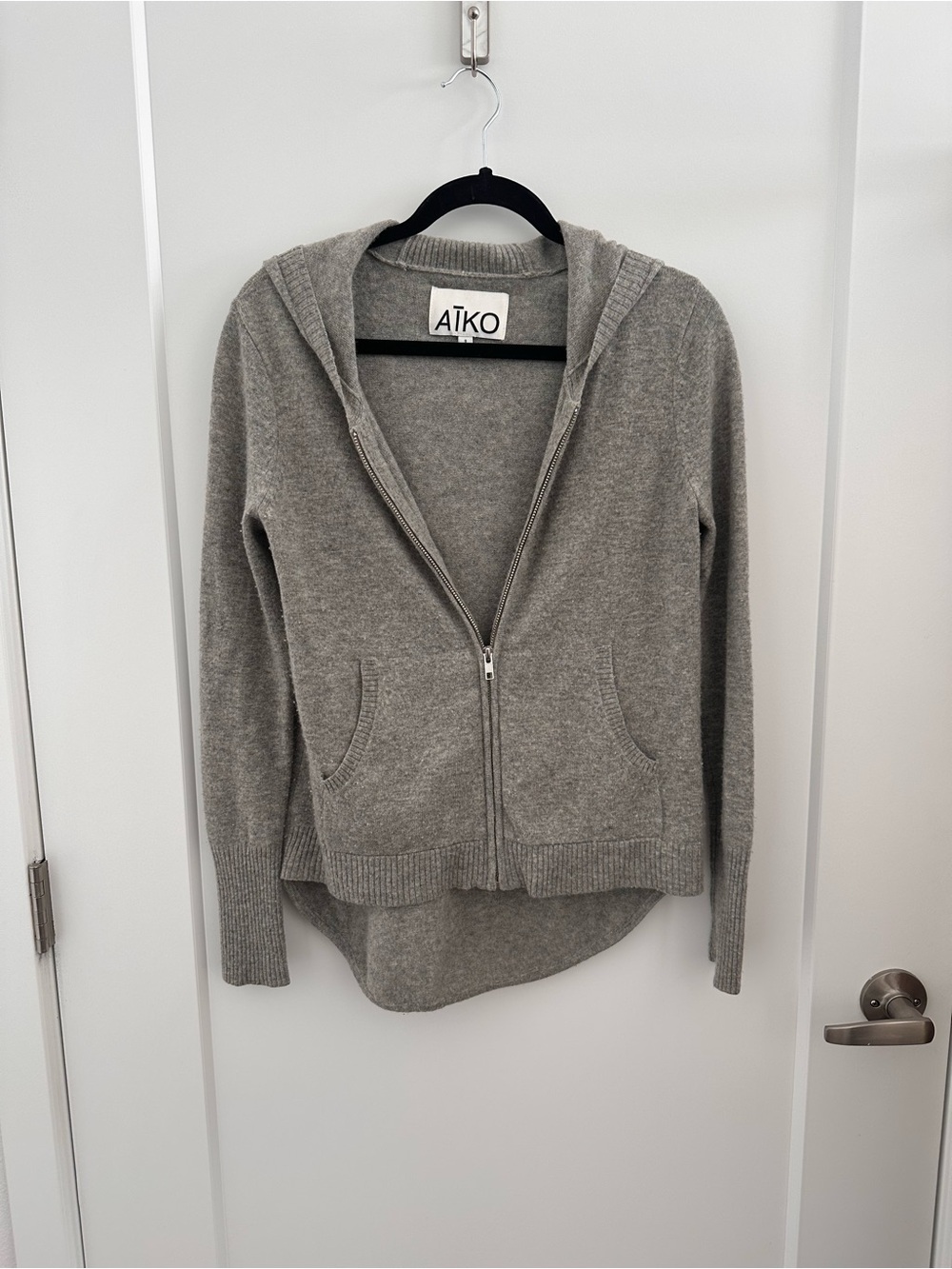 Aiko Gray Hooded Zip-Front Cashmere Blend Sweater